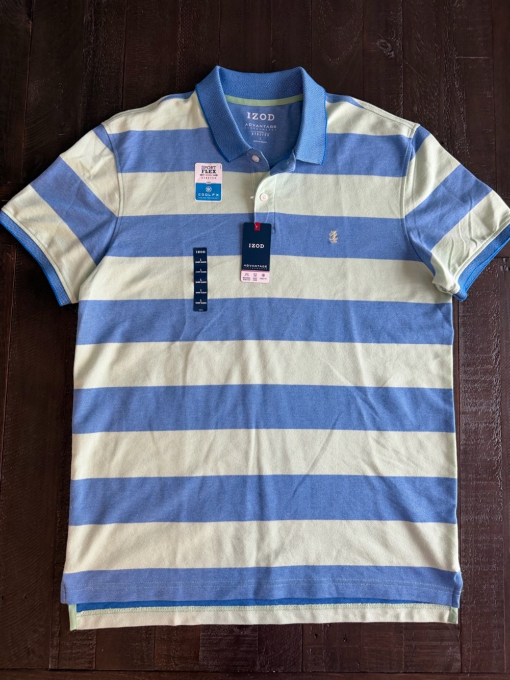 Izod Striped Polo in Light Blue and Lime Green